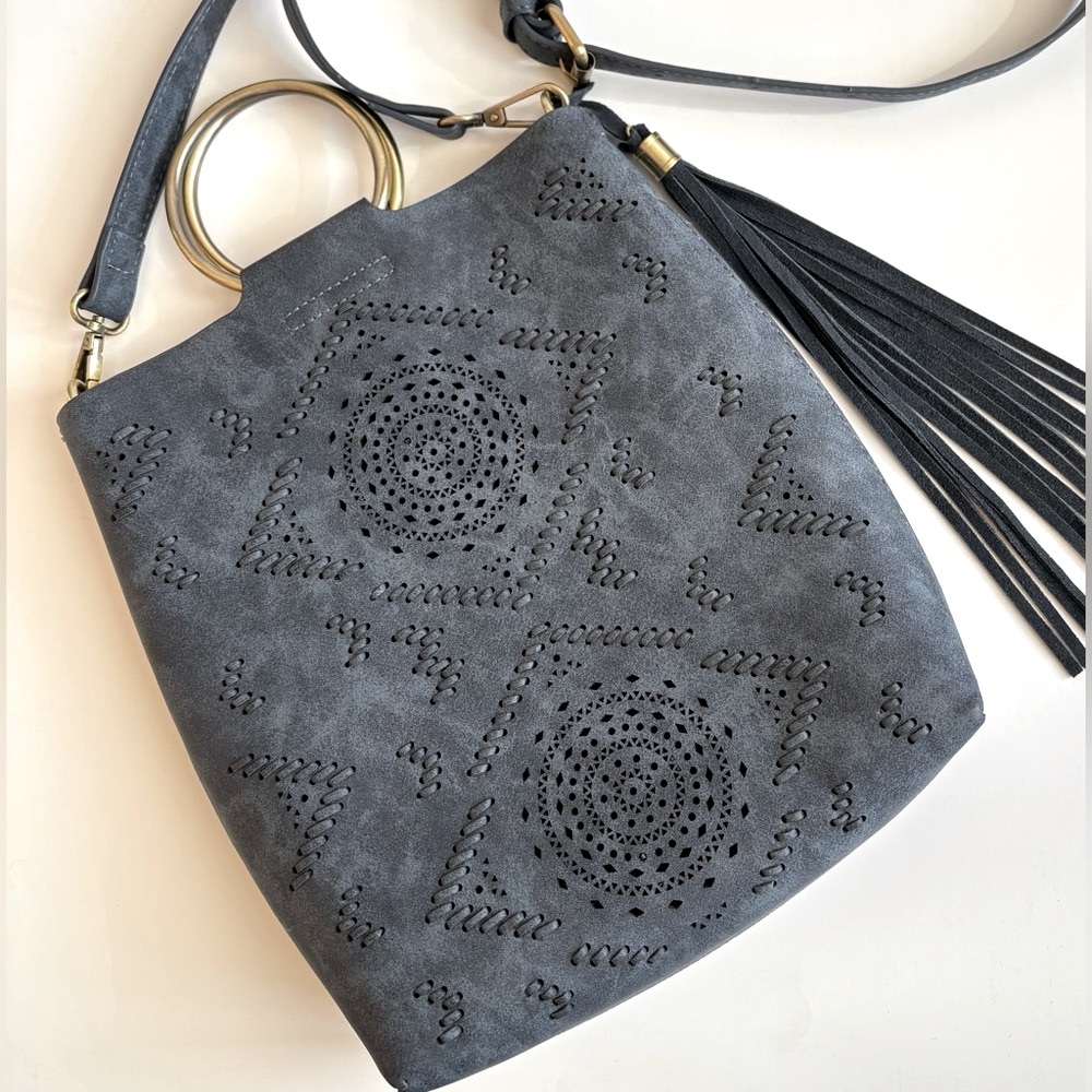 Anthropologie Leather Suede Sedona Boho Tribal Moroccan Crossbody Tote Handbag